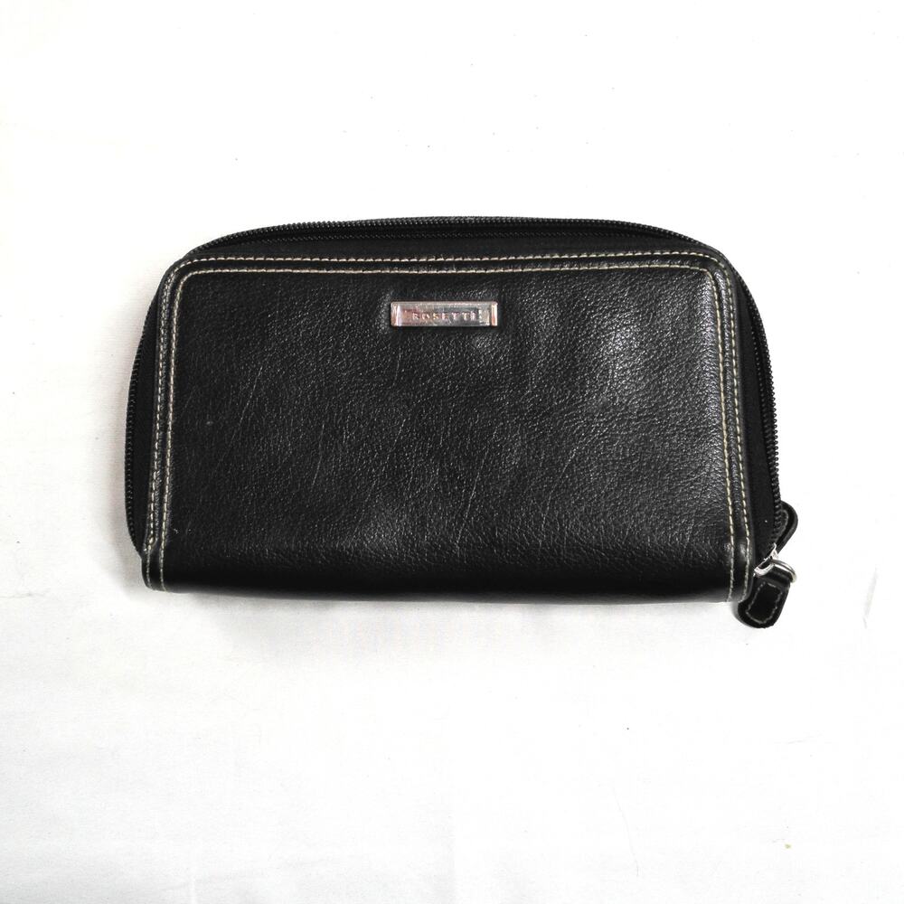 Rosetti Black Leather Zip Around Wallet Clutch Organizer Wristlet Purse